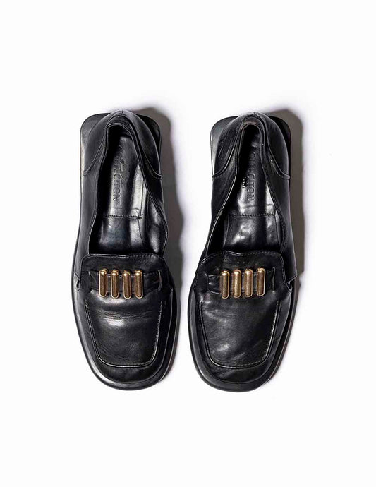 Block Heel Leather Loafers