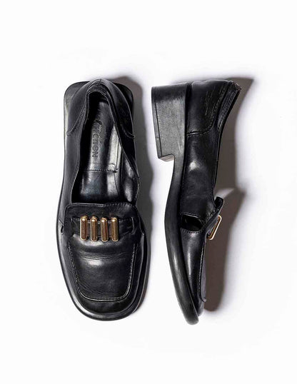 Block Heel Leather Loafers