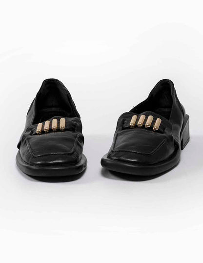 Block Heel Leather Loafers