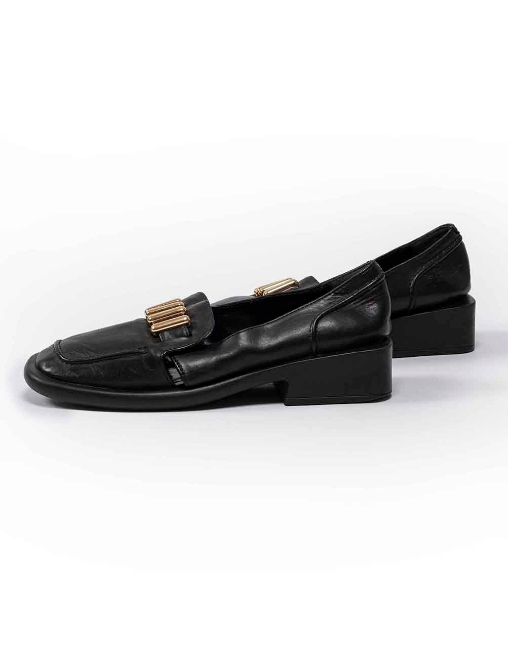 Block Heel Leather Loafers